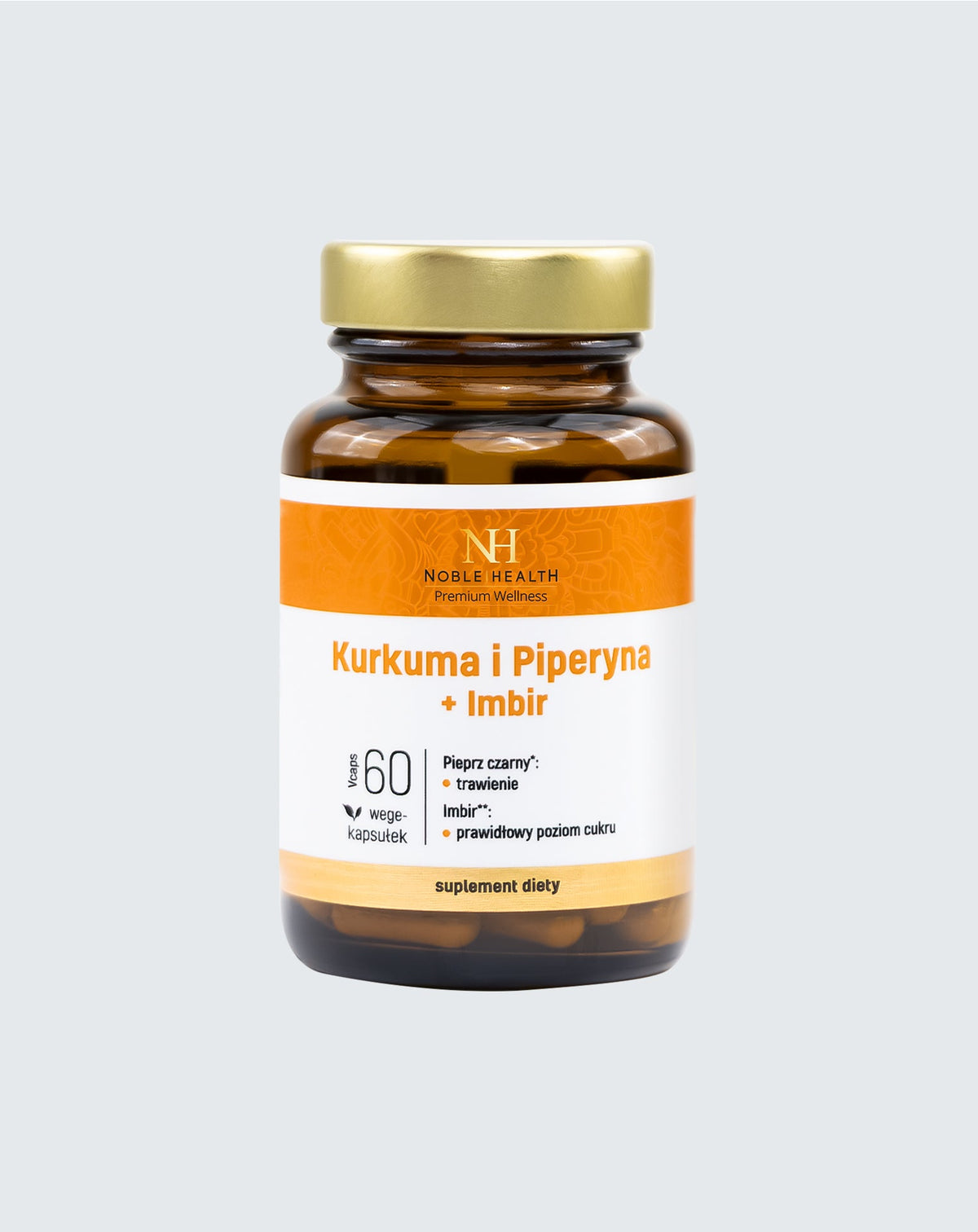 Suplemento dietético de cúrcuma e piperina + gengibre - Noble Health
