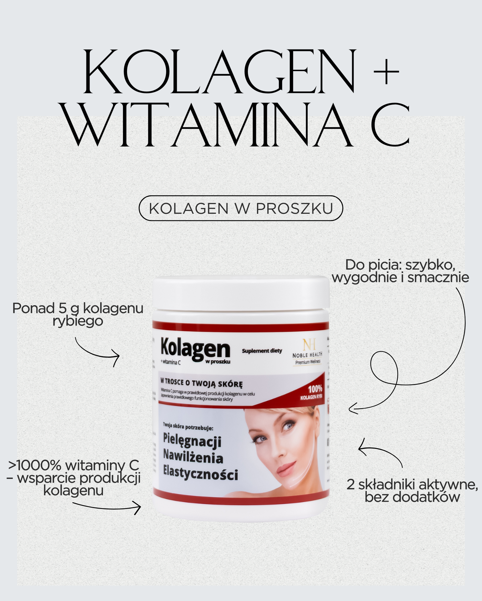 Colágeno + vitamina C em pó - Noble Health Pele saudável e bonita
