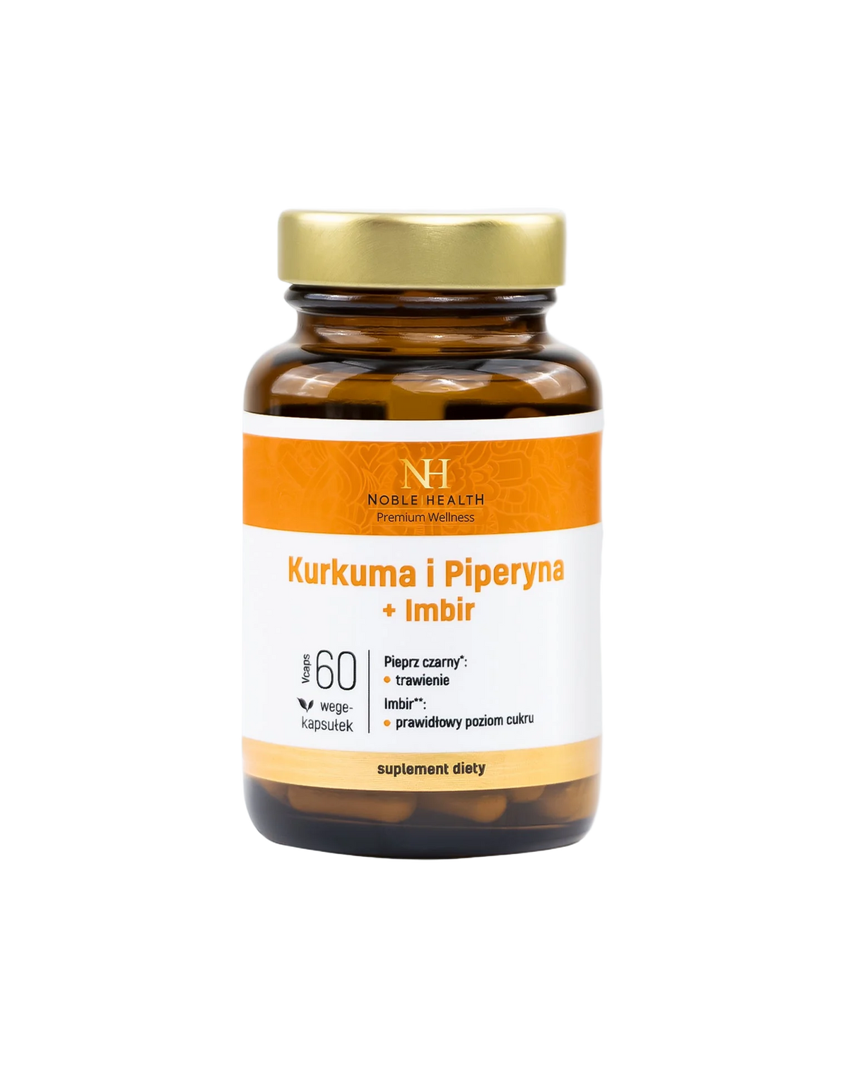 Suplemento dietético de cúrcuma e piperina + gengibre - Noble Health